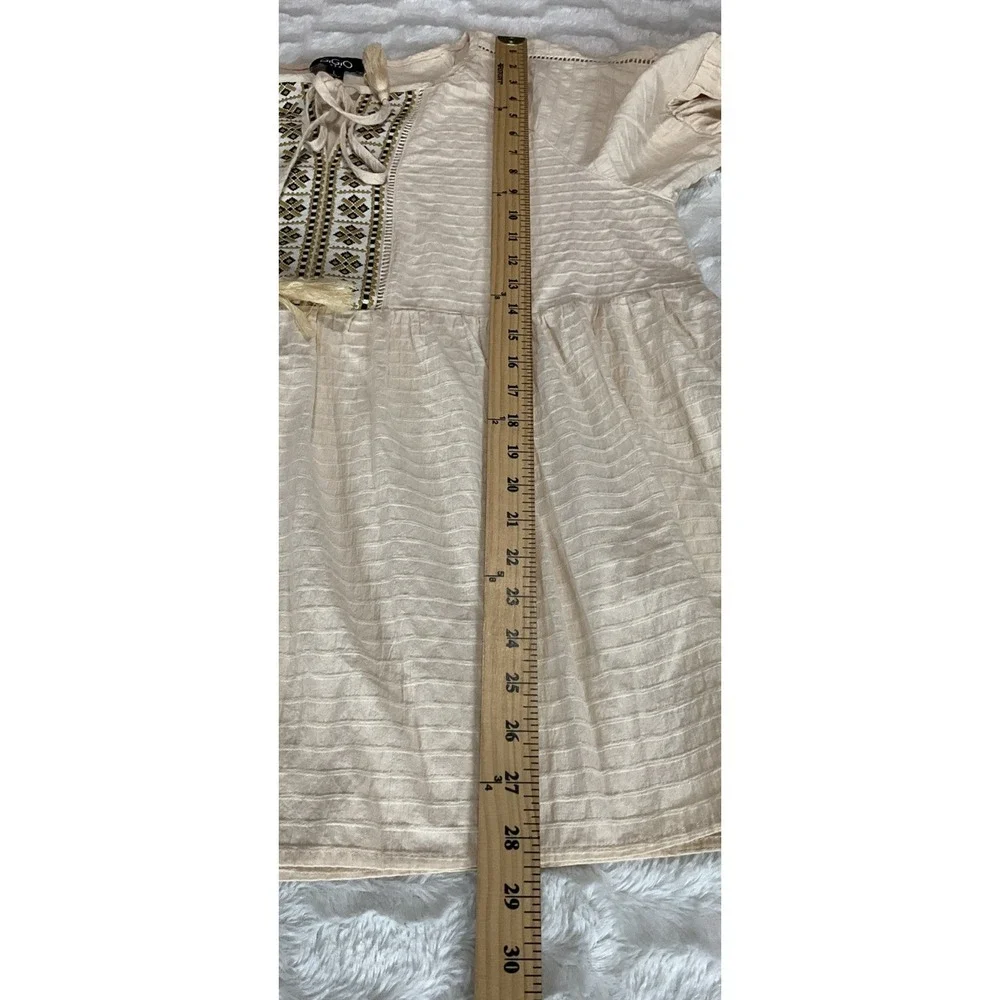 Grigio USA Women's Large Embroidered Creamy Oatmeal Boho Peasant Tunic Tassel